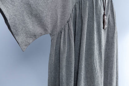 V Neck Three Quarter Sleeve Loose Gray Dress