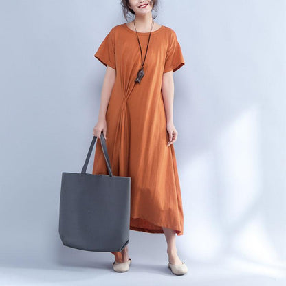 Short Sleeve Round Neck Summer Irregular Orange Dress