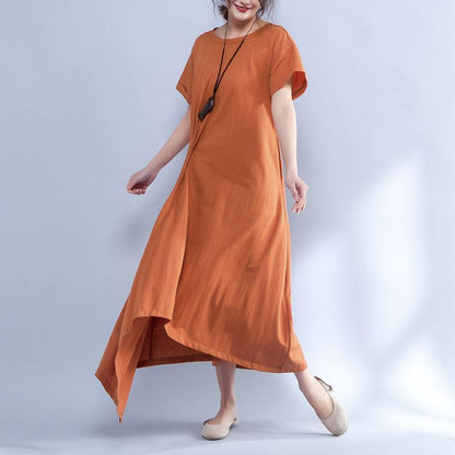 Short Sleeve Round Neck Summer Irregular Orange Dress