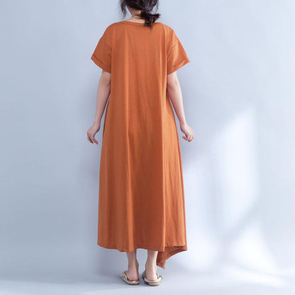 Short Sleeve Round Neck Summer Irregular Orange Dress