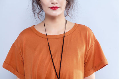 Short Sleeve Round Neck Summer Irregular Orange Dress