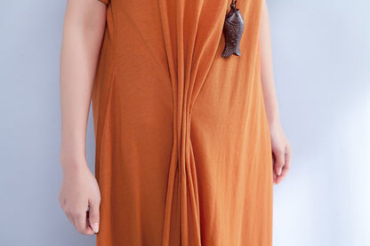 Short Sleeve Round Neck Summer Irregular Orange Dress