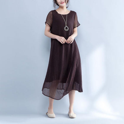 Women Summer Round Neck Short Sleeve Lining Dress