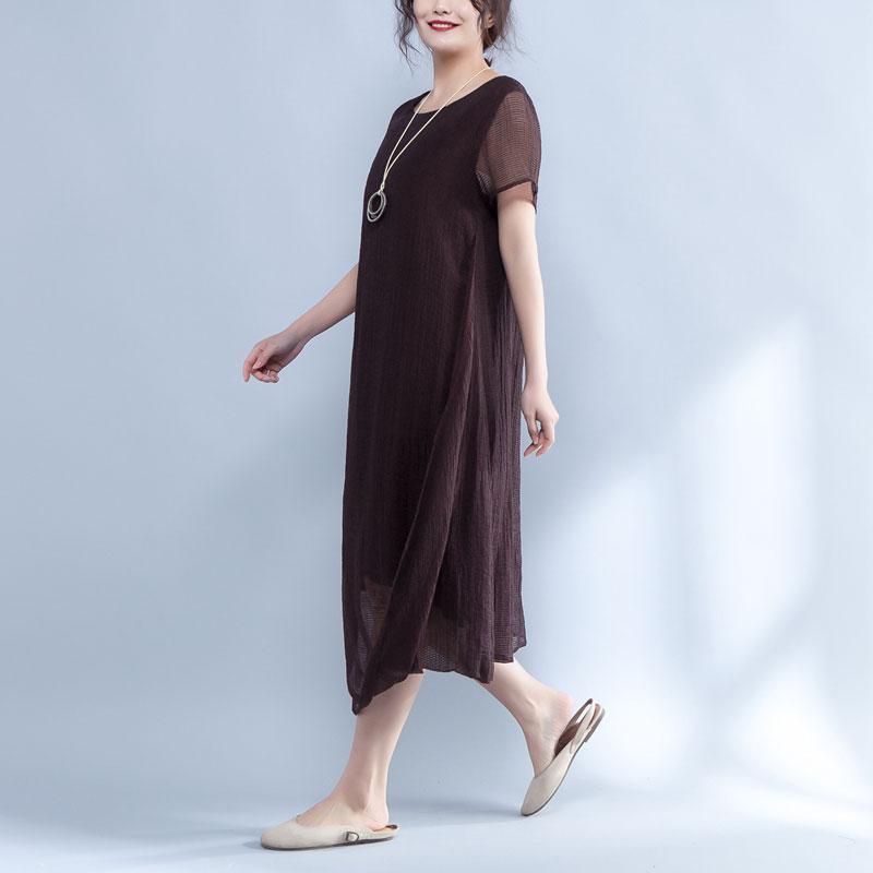 Women Summer Round Neck Short Sleeve Lining Dress