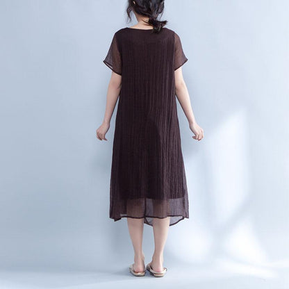 Women Summer Round Neck Short Sleeve Lining Dress