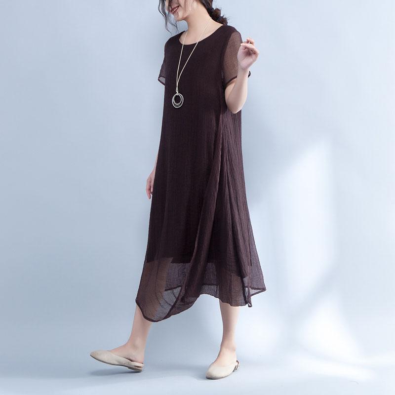Women Summer Round Neck Short Sleeve Lining Dress