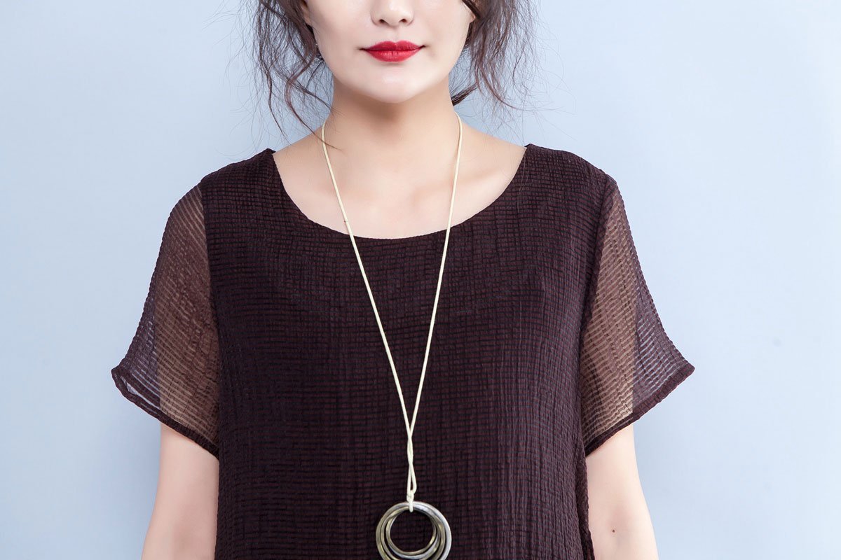 Women Summer Round Neck Short Sleeve Lining Dress