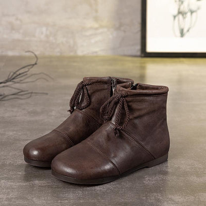 Vintage Lacing Zipper Low Heel Boots