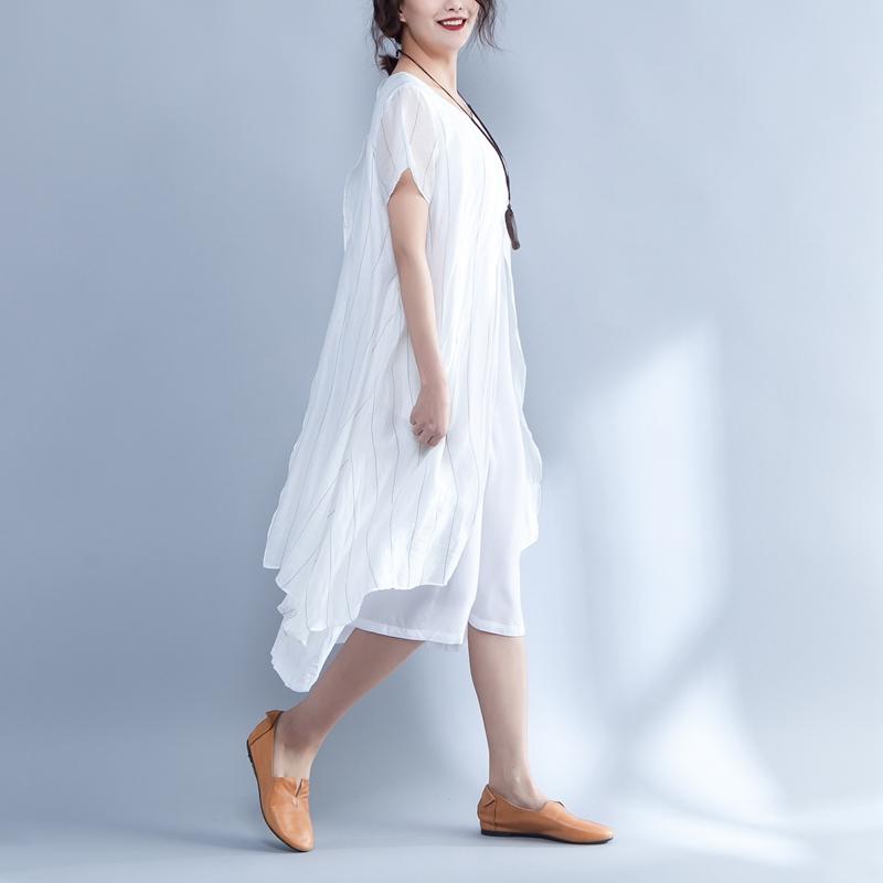 Stripe False Two Piece Round Neck Short Sleeve Dress