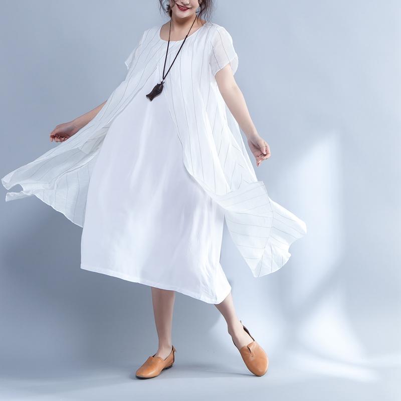 Stripe False Two Piece Round Neck Short Sleeve Dress