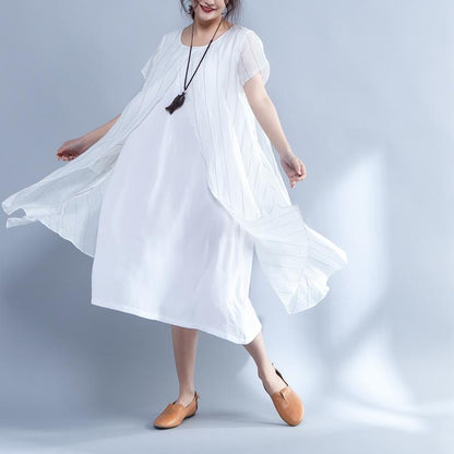 Stripe False Two Piece Round Neck Short Sleeve Dress