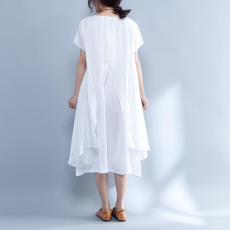 Stripe False Two Piece Round Neck Short Sleeve Dress