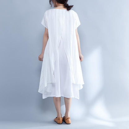 Stripe False Two Piece Round Neck Short Sleeve Dress