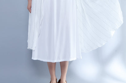 Stripe False Two Piece Round Neck Short Sleeve Dress