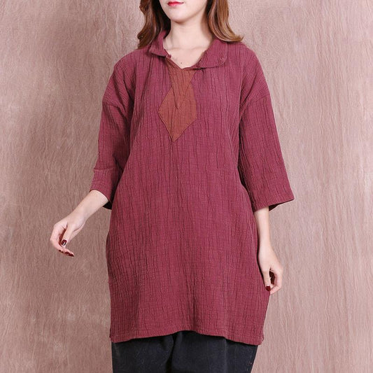 Women Spring Casual Loose Red Shirt