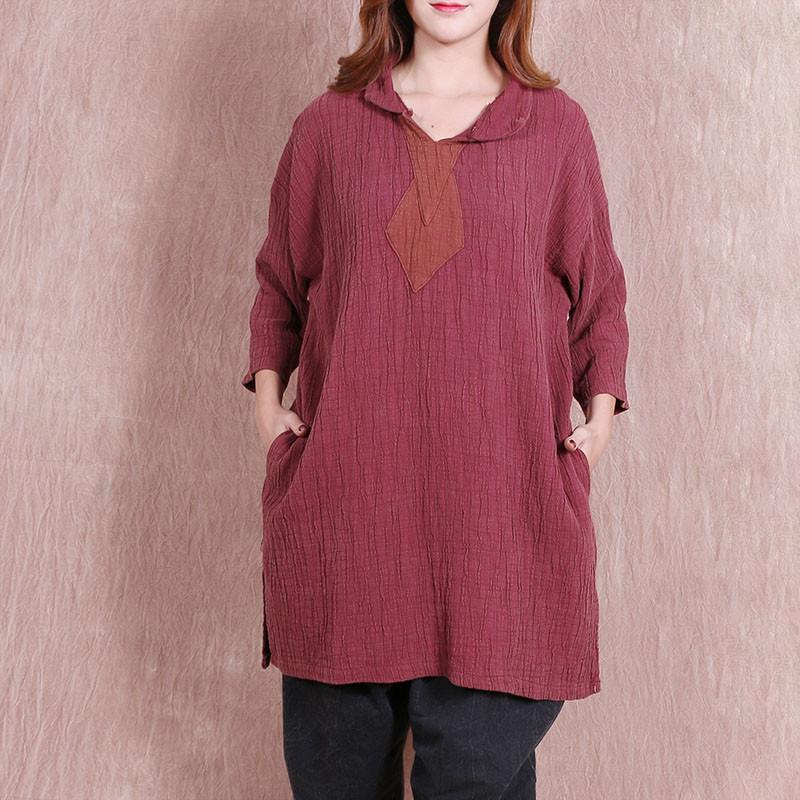 Women Spring Casual Loose Red Shirt