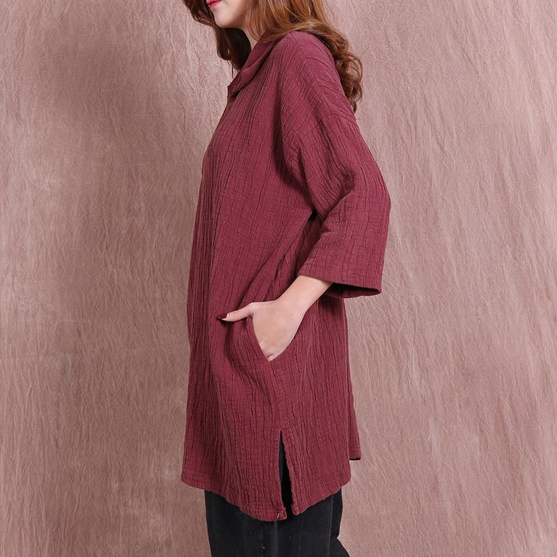 Women Spring Casual Loose Red Shirt