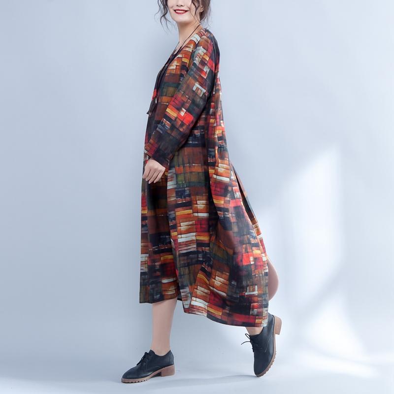 Irregular Round Neck Long Sleeve Printed Loose Dress