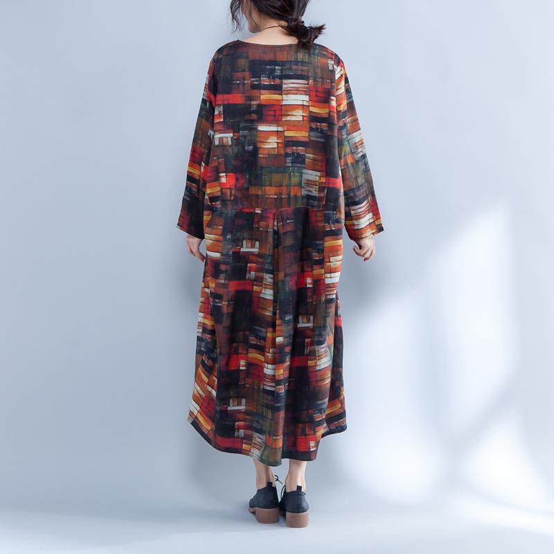 Irregular Round Neck Long Sleeve Printed Loose Dress