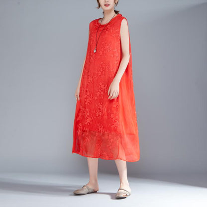 Women Embroidered Pullovers Sleeveless Red Dress