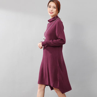 Women Casual Long Sleeve Irregular Hem Slim Dress