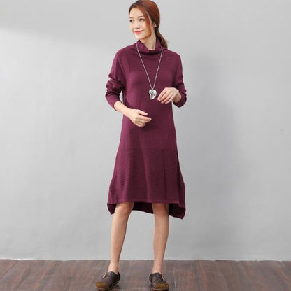 Women Casual Long Sleeve Irregular Hem Slim Gray Dress