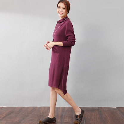 Women Casual Long Sleeve Irregular Hem Slim Dress