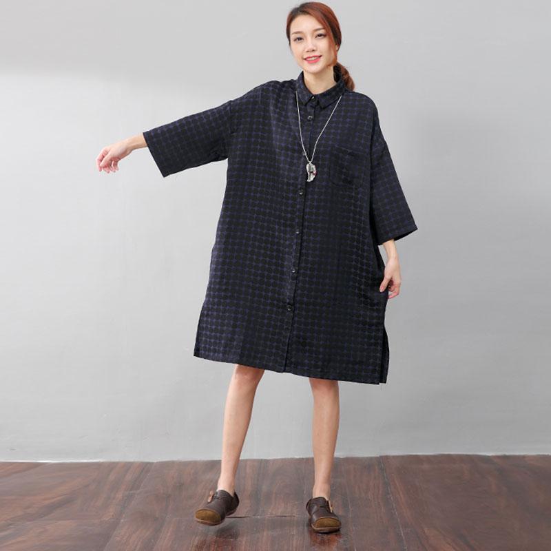 Women Chic Polka Dots Polo Collar Single Breasted Splitting Shirt Dress