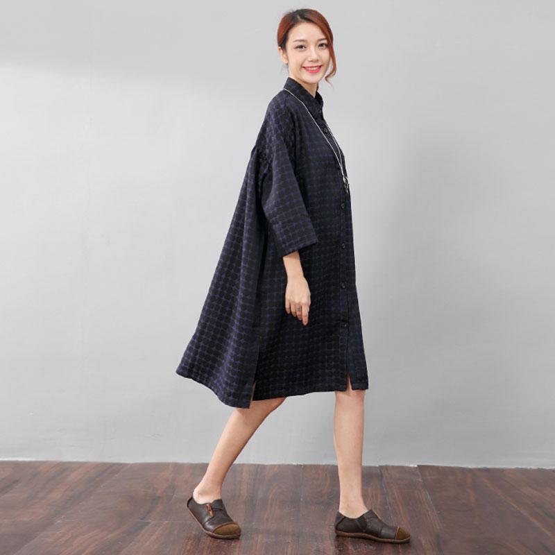 Women Chic Polka Dots Polo Collar Single Breasted Splitting Shirt Dress