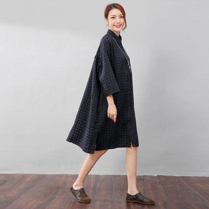 Women Chic Polka Dots Polo Collar Single Breasted Splitting Shirt Dress