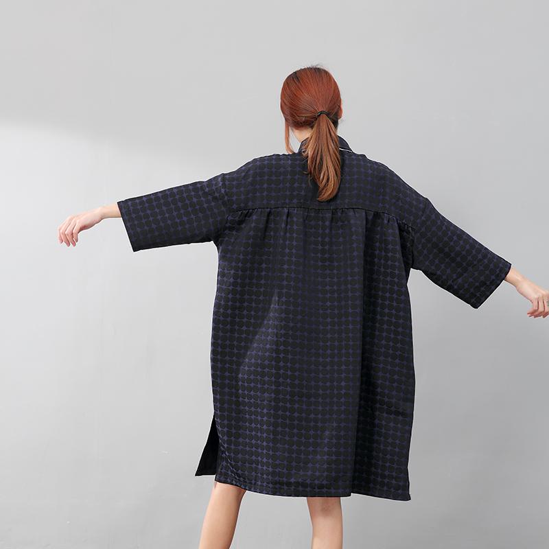Women Chic Polka Dots Polo Collar Single Breasted Splitting Shirt Dress