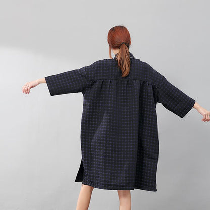 Women Chic Polka Dots Polo Collar Single Breasted Splitting Shirt Dress