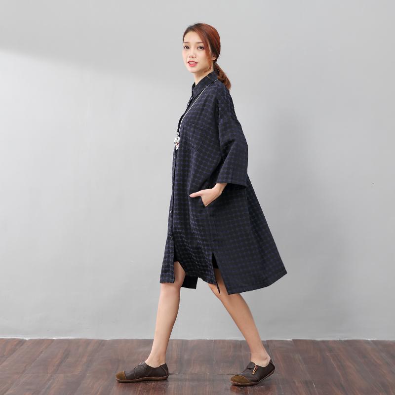 Women Chic Polka Dots Polo Collar Single Breasted Splitting Shirt Dress