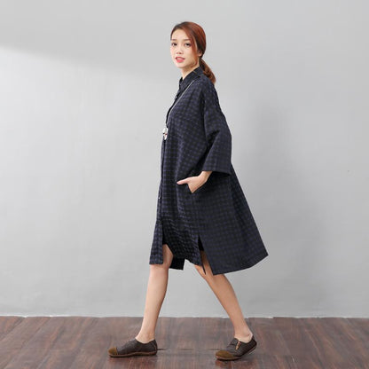 Women Chic Polka Dots Polo Collar Single Breasted Splitting Shirt Dress