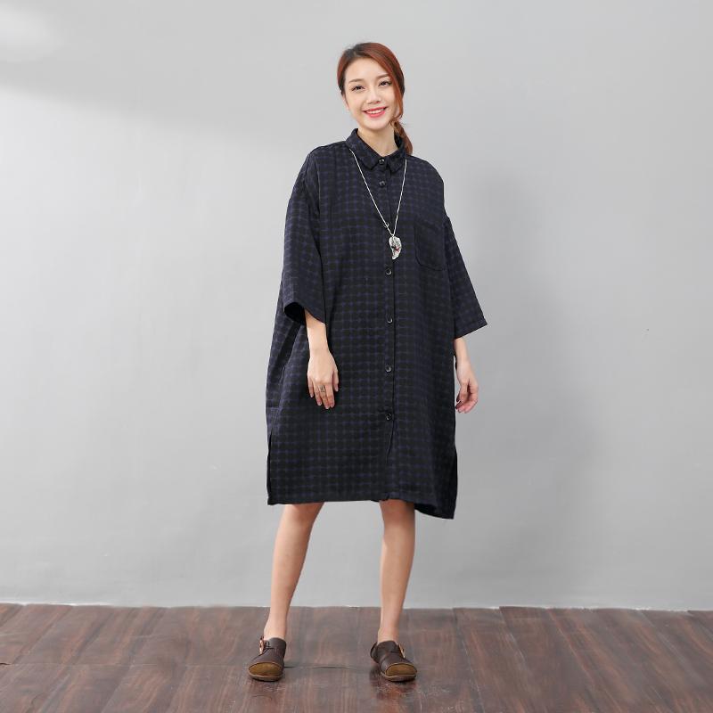 Women Chic Polka Dots Polo Collar Single Breasted Splitting Shirt Dress