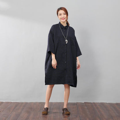 Women Chic Polka Dots Polo Collar Single Breasted Splitting Shirt Dress