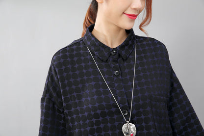Women Chic Polka Dots Polo Collar Single Breasted Splitting Shirt Dress