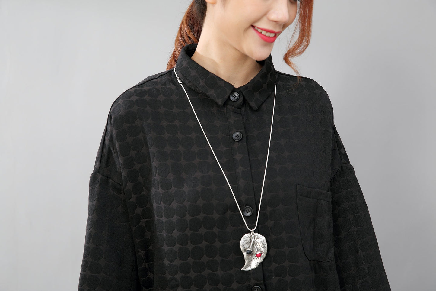 Chic Women Polka Dots Polo Collar Single Breasted Splitting Black Shirt Dress