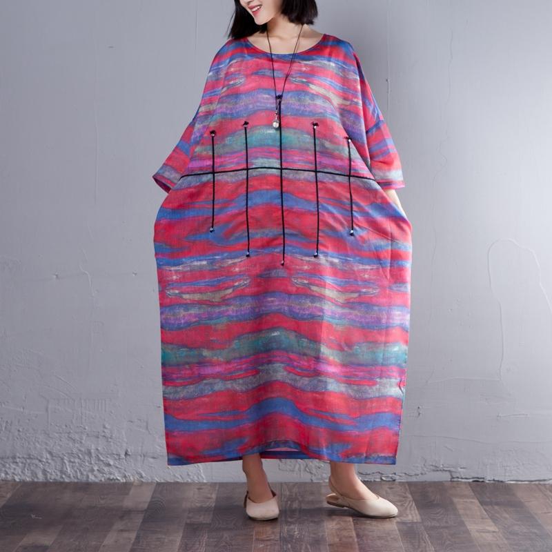 Printed Three Quarter Sleeve Round Neck Women Dress