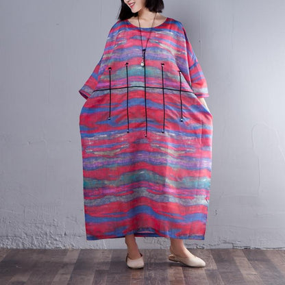 Printed Three Quarter Sleeve Round Neck Women Dress