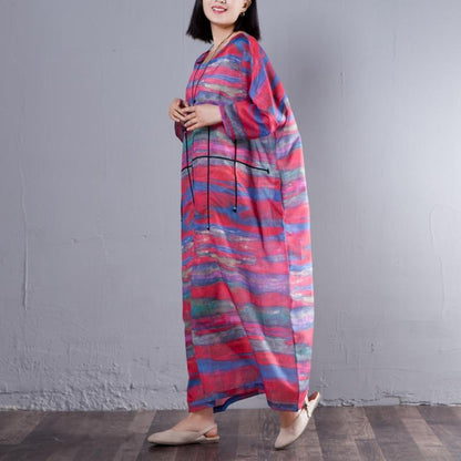 Printed Three Quarter Sleeve Round Neck Women Dress