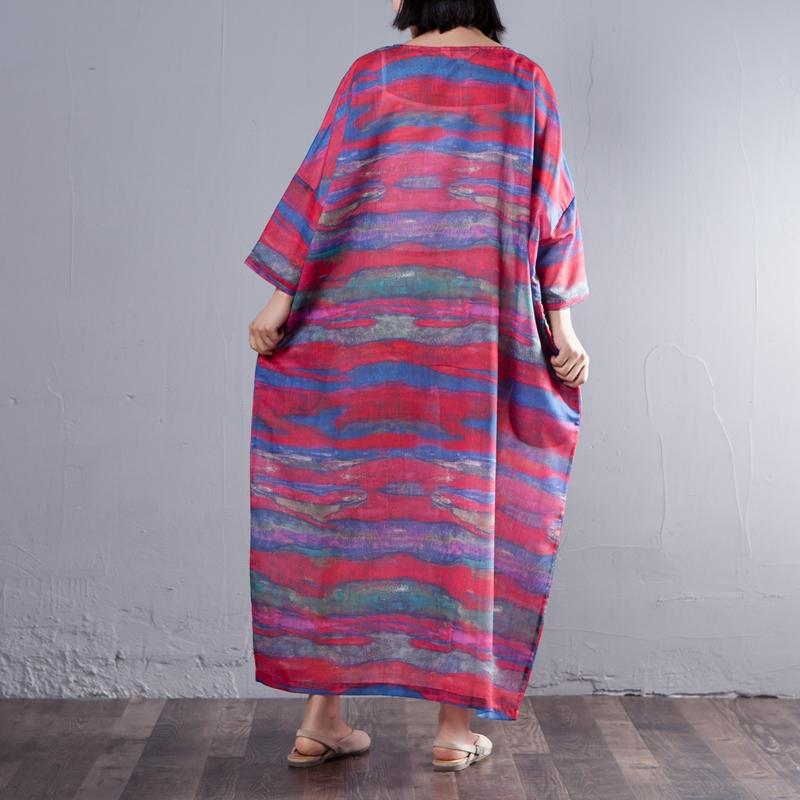 Printed Three Quarter Sleeve Round Neck Women Dress