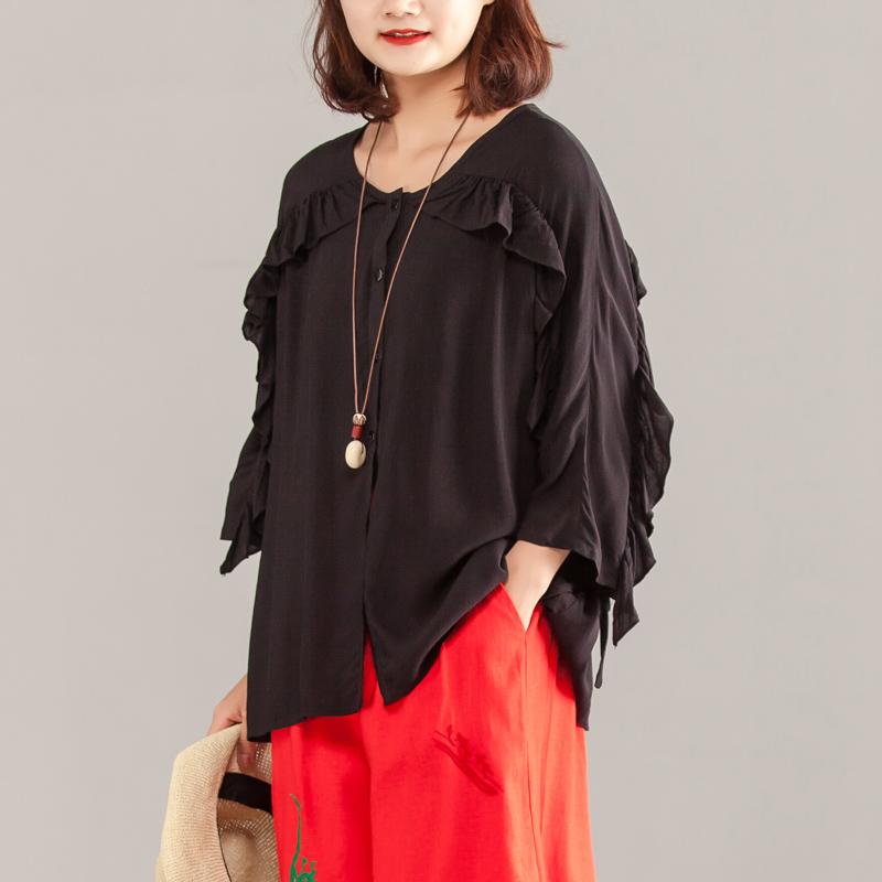 Women Three-quarter Sleeve Black Casual Tops
