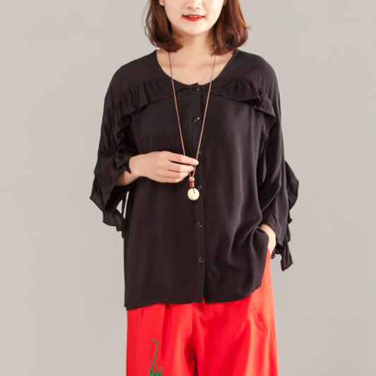 Women Three-quarter Sleeve Black Casual Tops