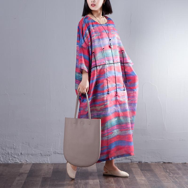 Printed Three Quarter Sleeve Round Neck Women Dress