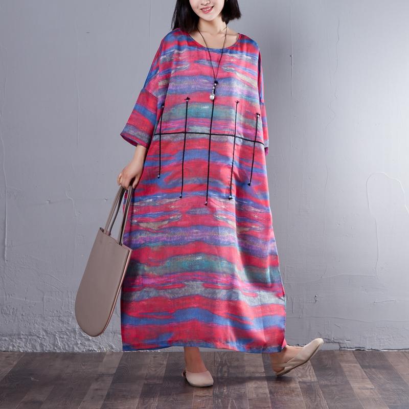 Printed Three Quarter Sleeve Round Neck Women Dress