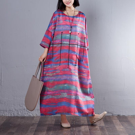 Printed Three Quarter Sleeve Round Neck Women Dress