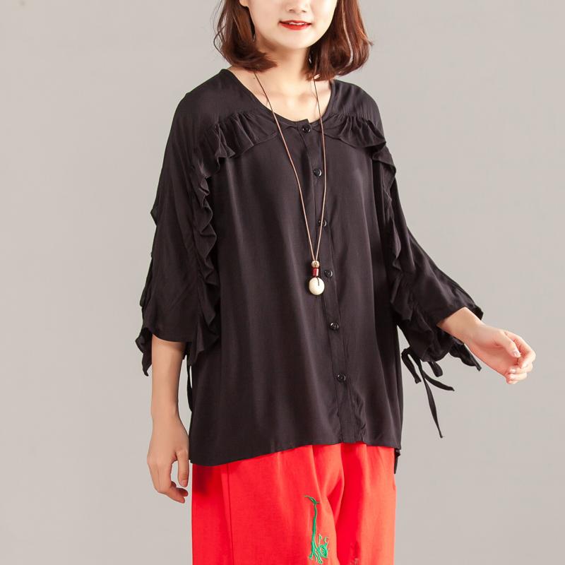 Women Three-quarter Sleeve Black Casual Tops