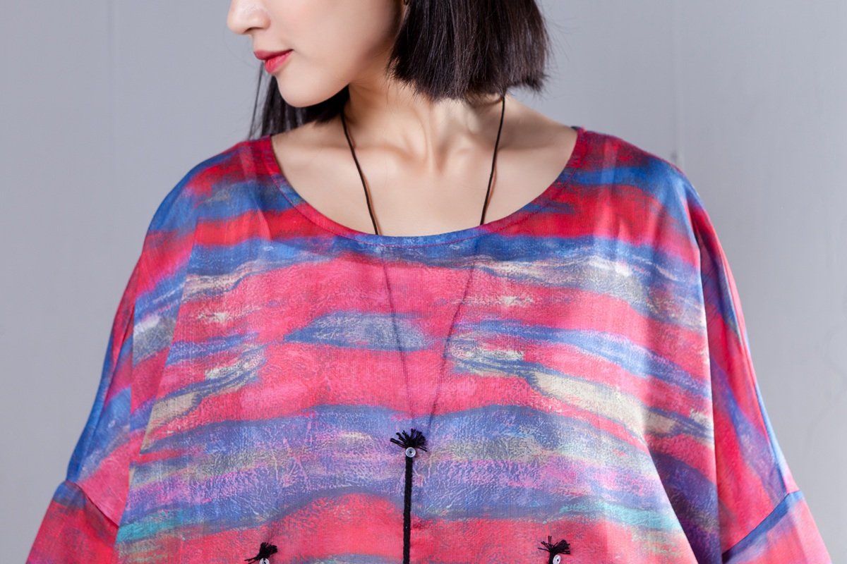 Printed Three Quarter Sleeve Round Neck Women Dress