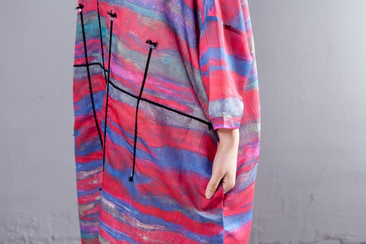 Printed Three Quarter Sleeve Round Neck Women Dress